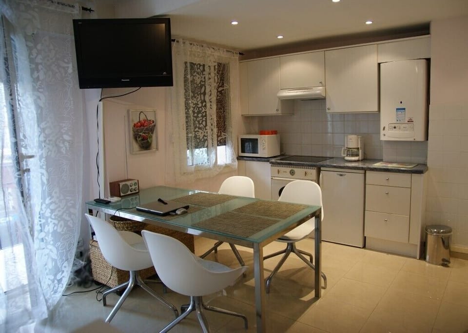 Dining table and kitchen