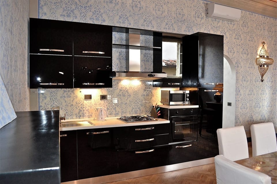 The kitchen in the dining room
