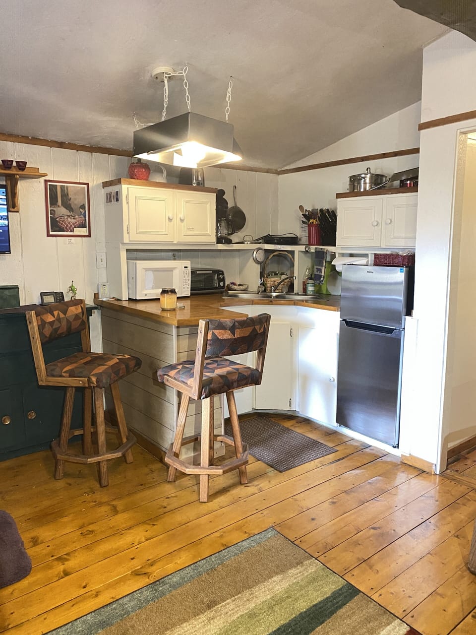Kitchen area, separate freezer on fridge, NuWave induction counter top  unit