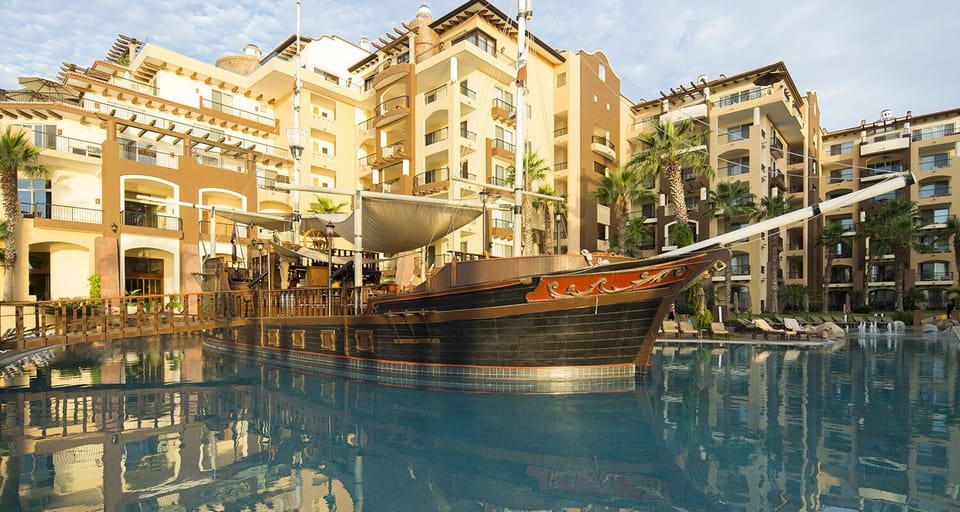 View of the resort and the pirate ship.
