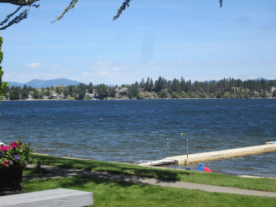 Liberty Lake Access with cement path along lake