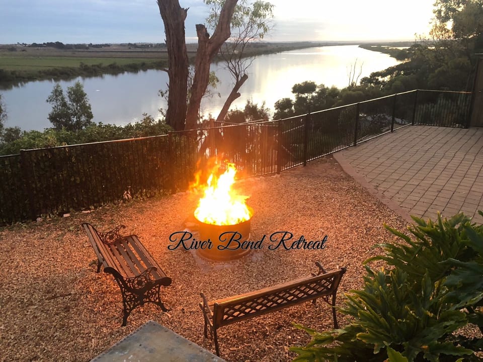 Fire pit area with amazing river views
