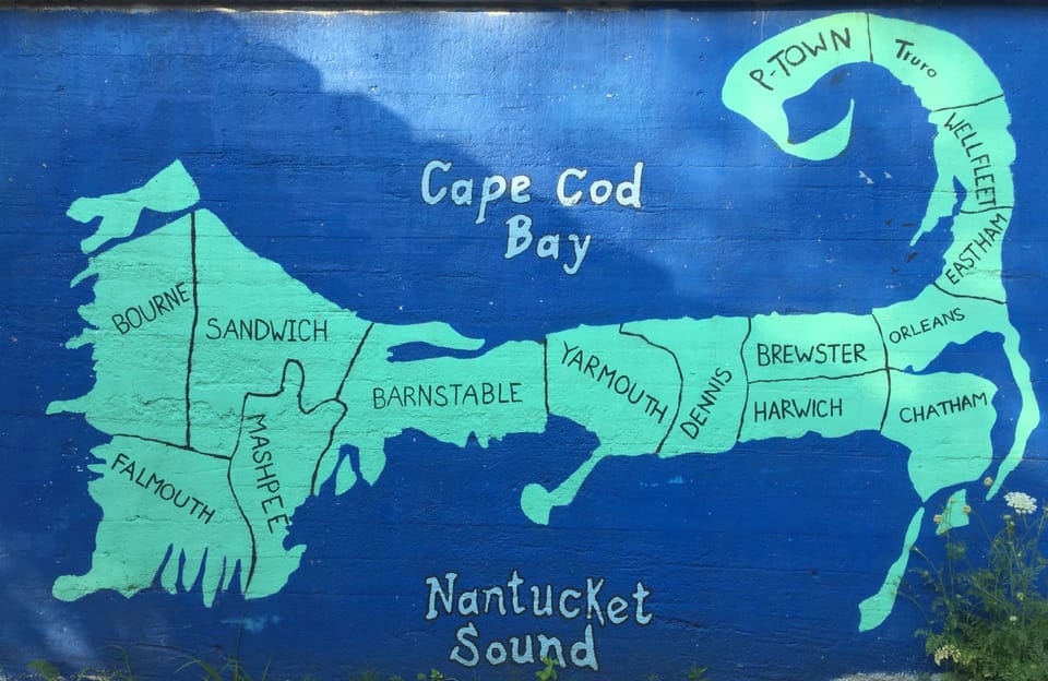 Vintage map of Cape Cod painted on a bridge.