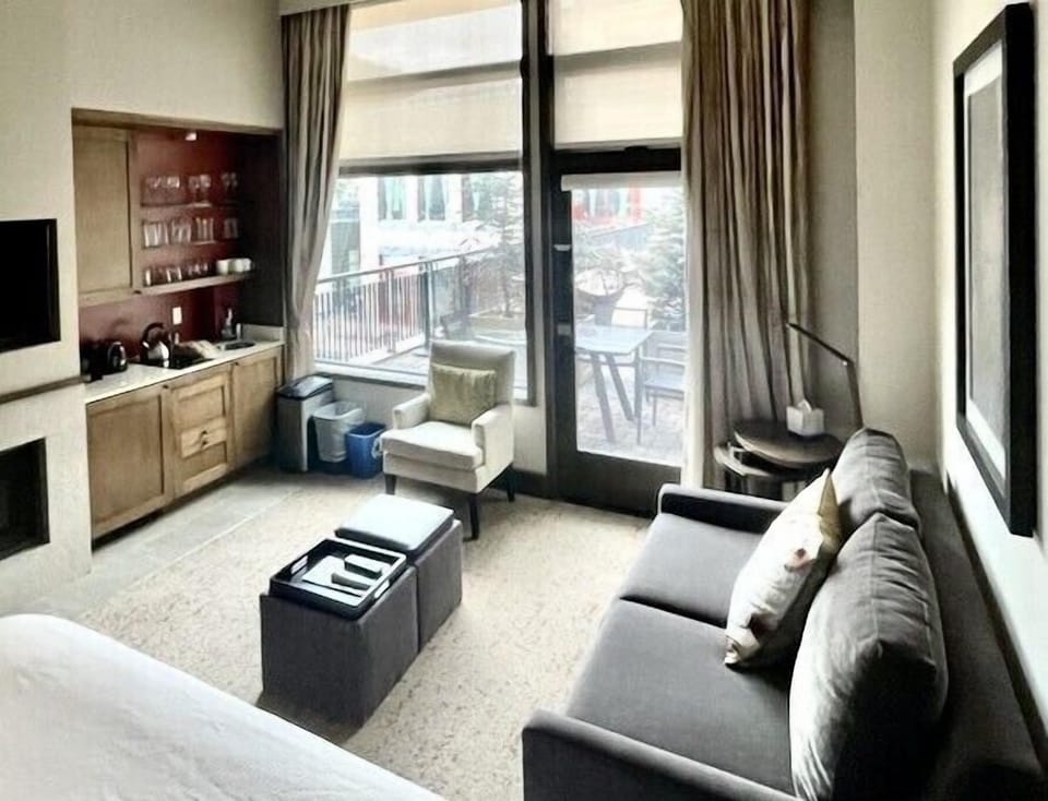 Fold out sofa sleeper, full kitchen at complete with dishes/pots/pans/silverware