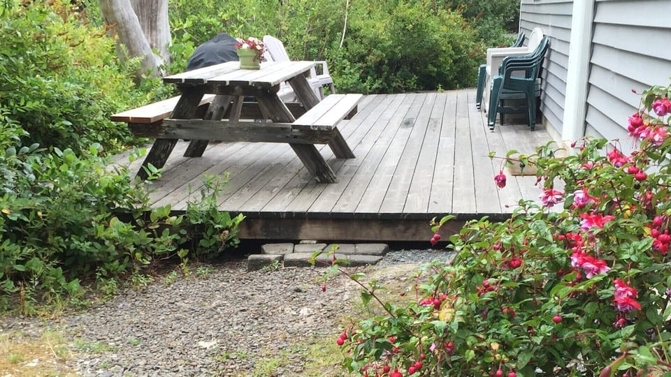 Large back deck with privacy.