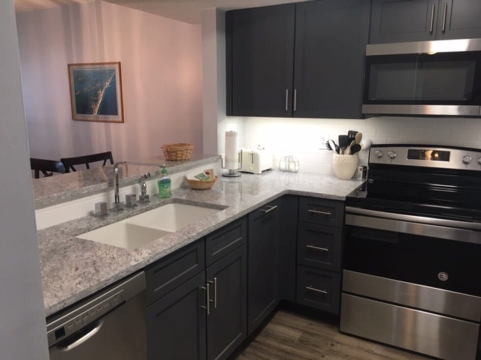 All new cabinets, sink, and appliances.