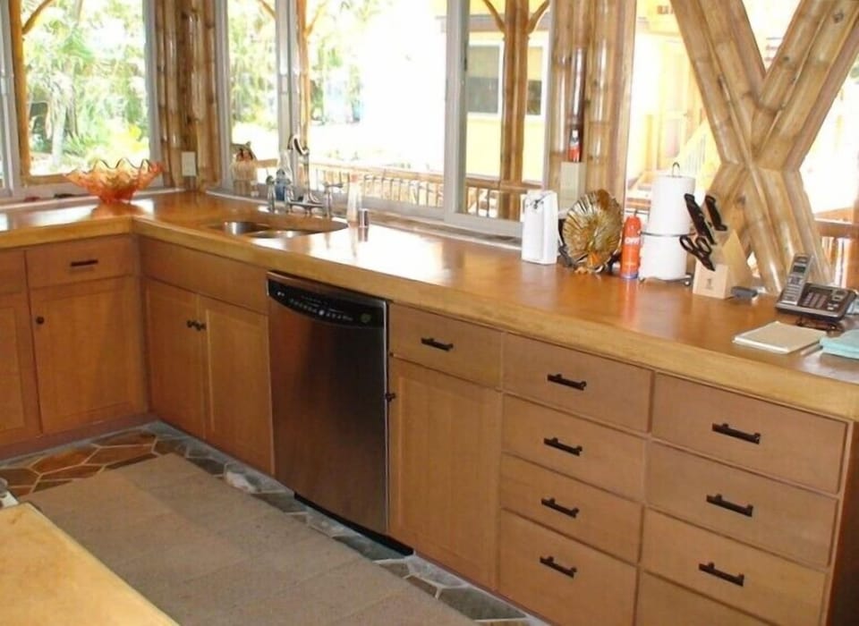 Custom Kitchen, all new gas appliances, cherry cabinets, custom cement counters