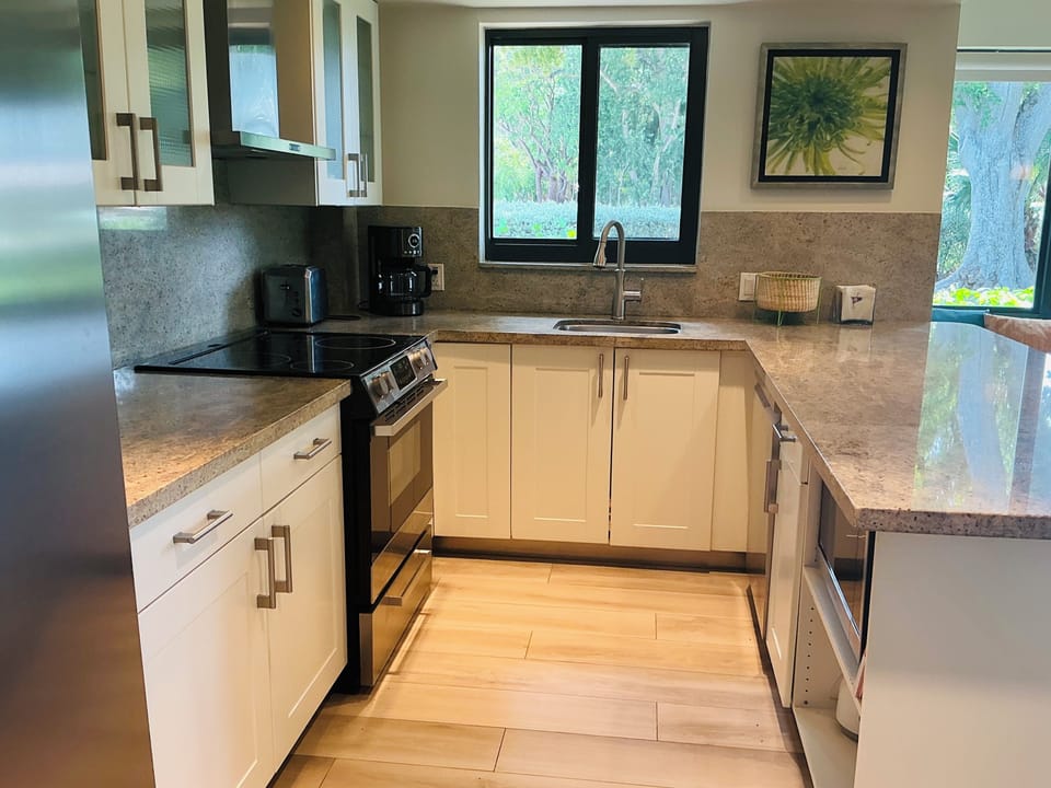 Kitchen has everything you need if eating in!