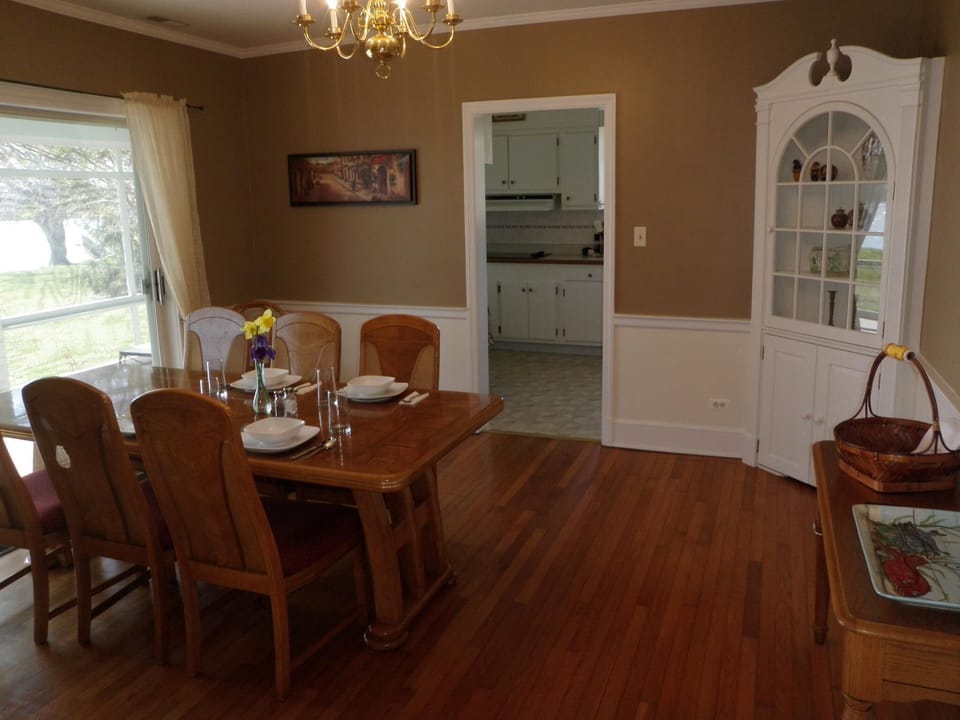 Large dining room with a view of the creek
