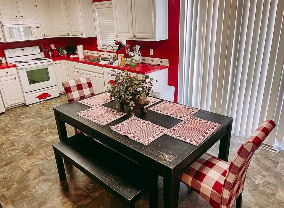 Kitchen table seats 6-8. 