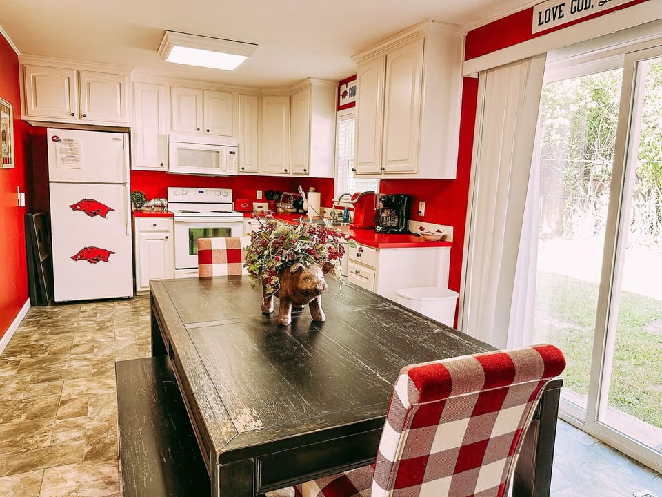 Kitchen table seats 6-8. 