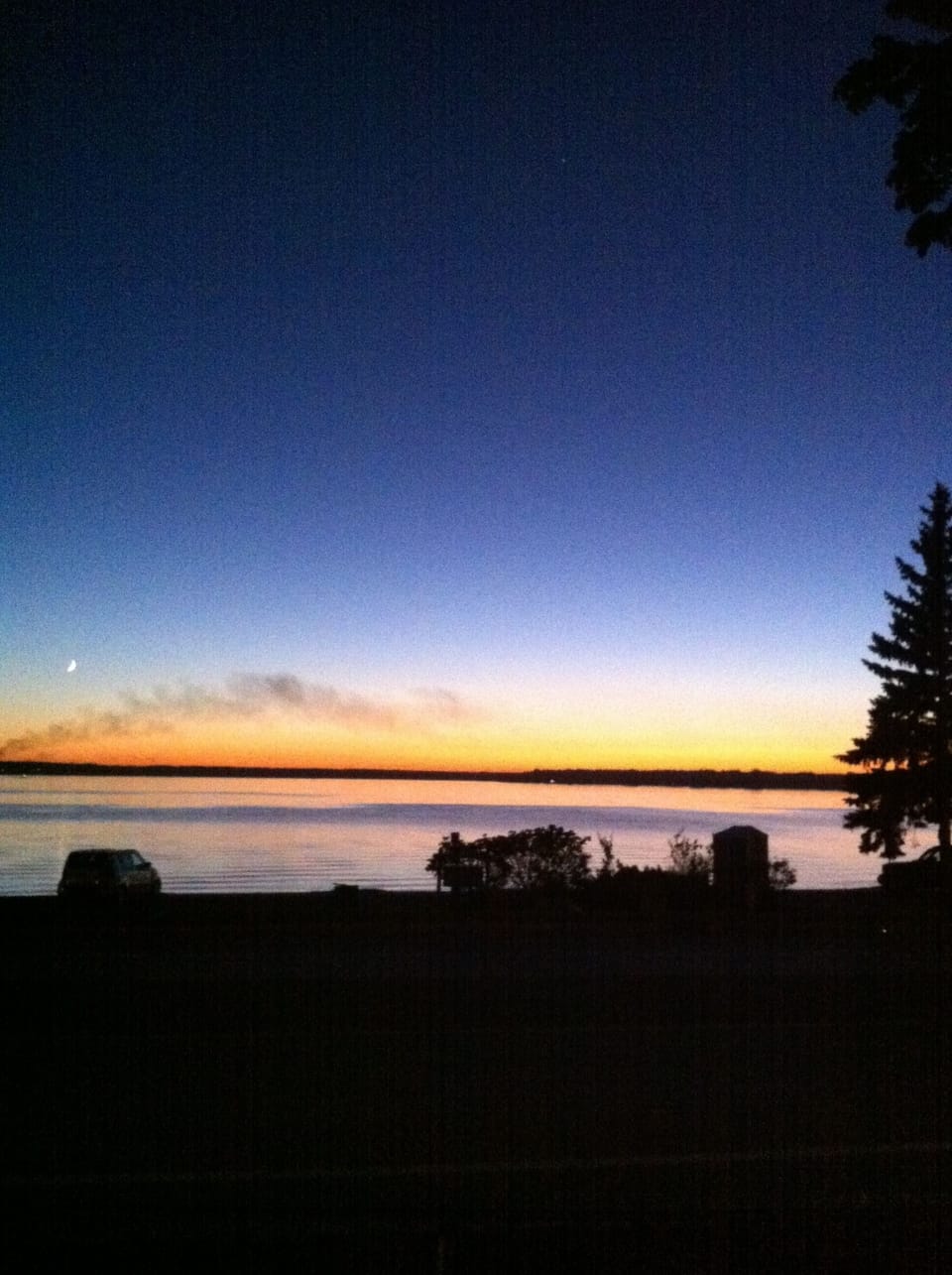Beautiful sunset over the lake from the deck