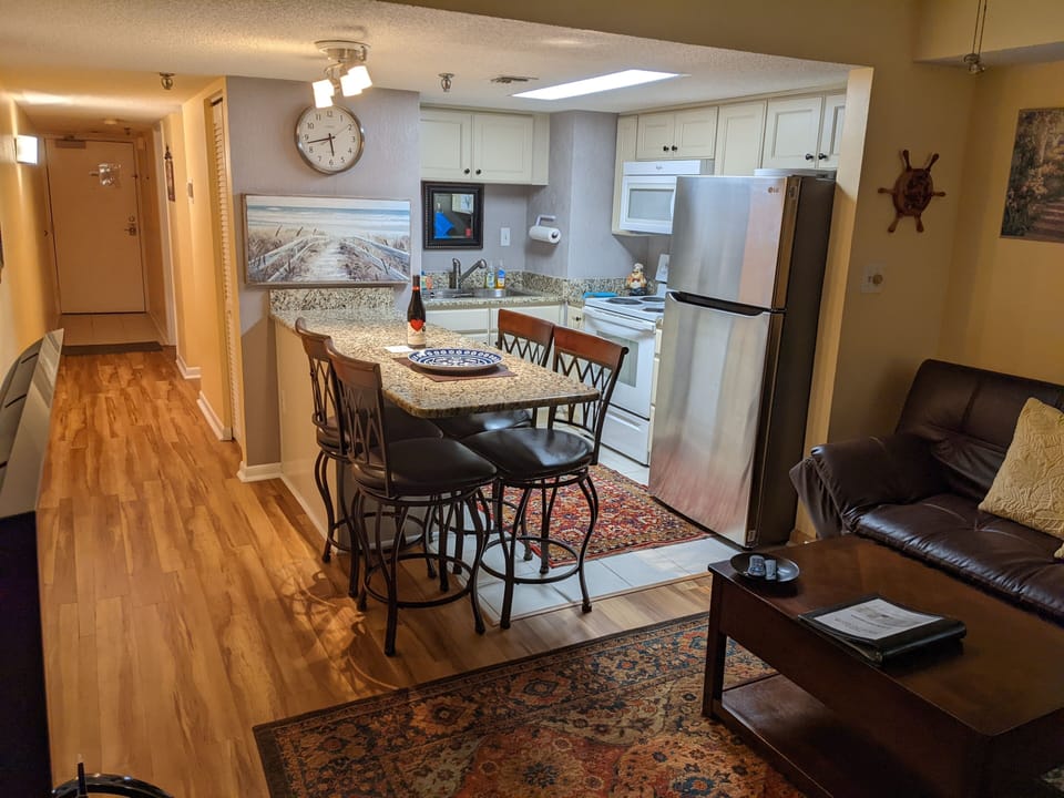 The most updated interior with our new refrigerator and Leather Euro Lounger.