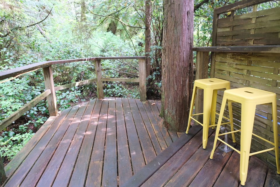 Patio off wet room, with barstools.