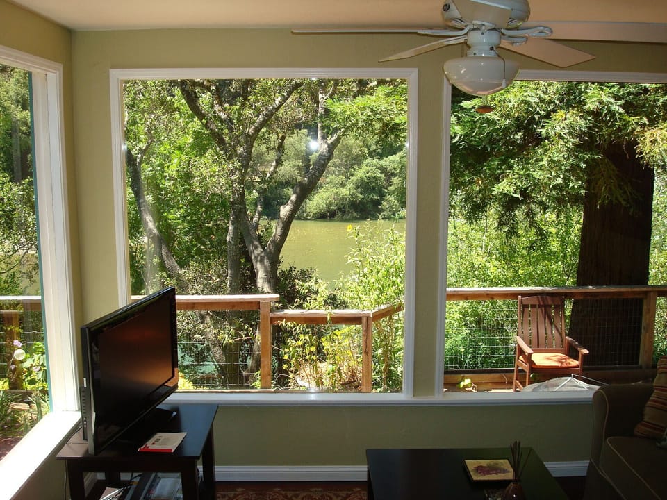 Floor-to-ceiling windows in living room lets in light and views!