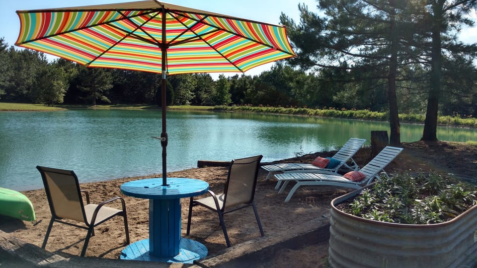 Sand beach at stocked fishing pond