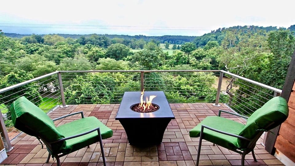 Top floor deck with views of the Biltmore estate and the French broad river 