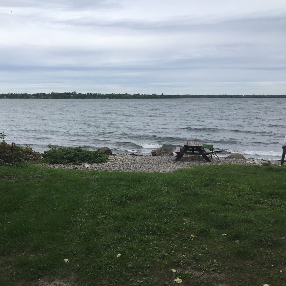 Shared rock beach at the end of the property