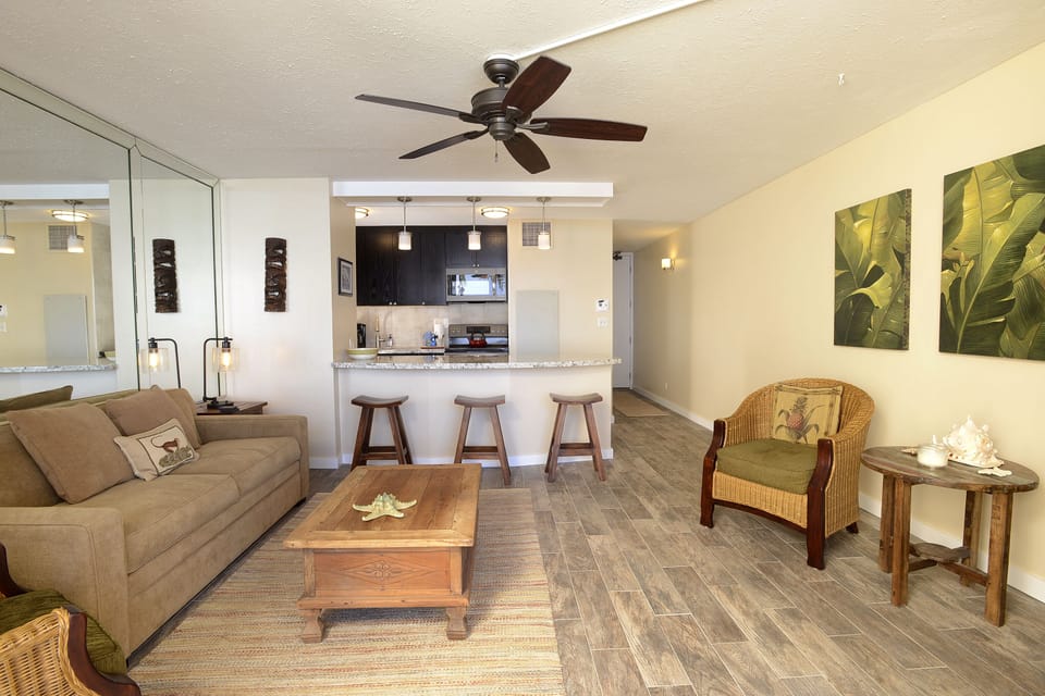 Living room looking toward kitchen