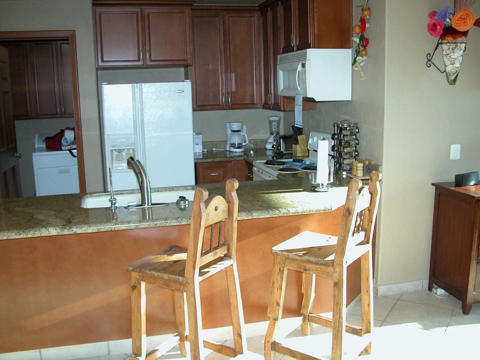 Extra 2 custom wood chairs at kitchen counter top.