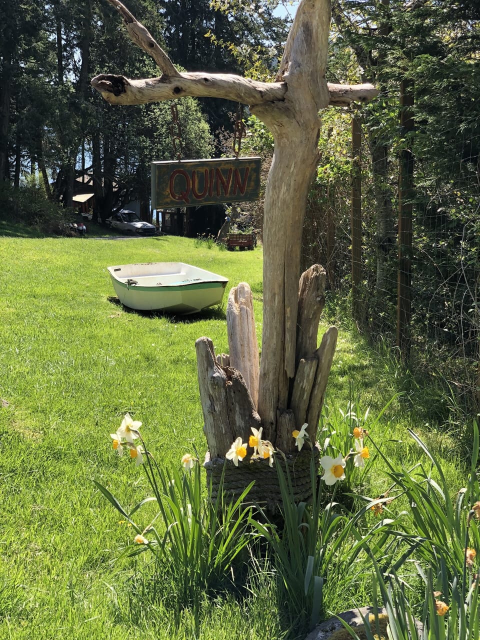 Welcome sign at the top of the driveway