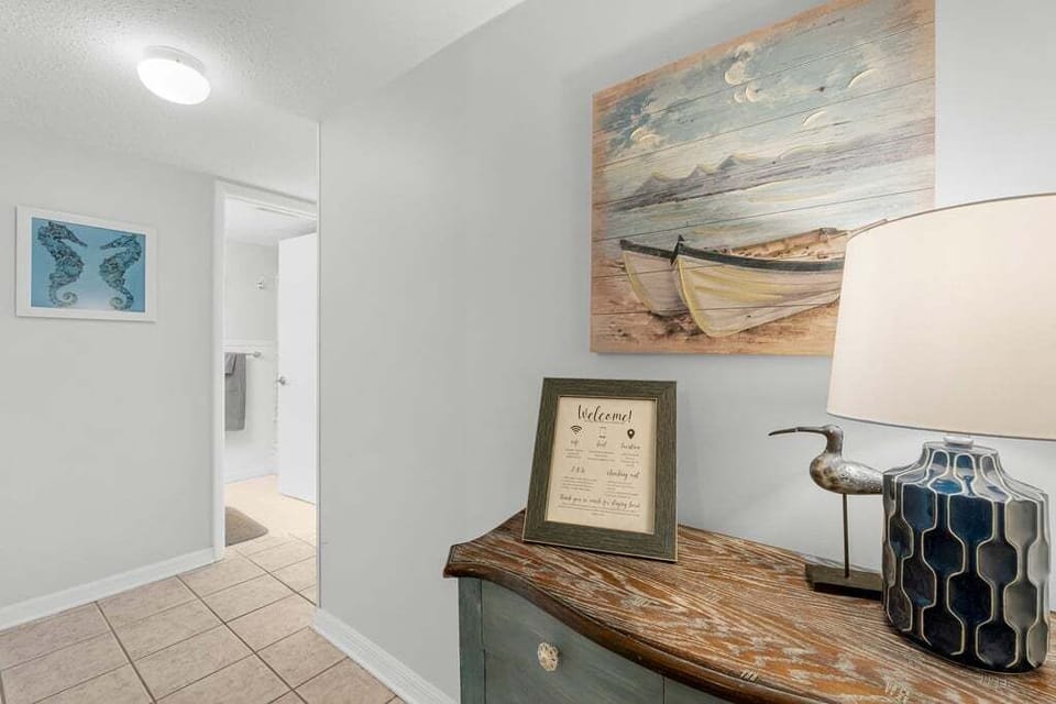 Well lit hallway with WIFI and other important information at your fingertips.