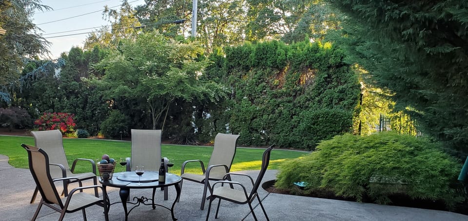Very large main patio with fire pit and gas grill. 