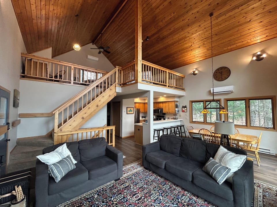 View of the loft / kitchen/dining from the living room