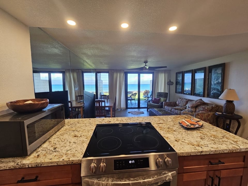 View of ocean from kitchen.