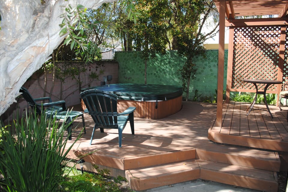 Secluded spa, deck, and gazebo. 