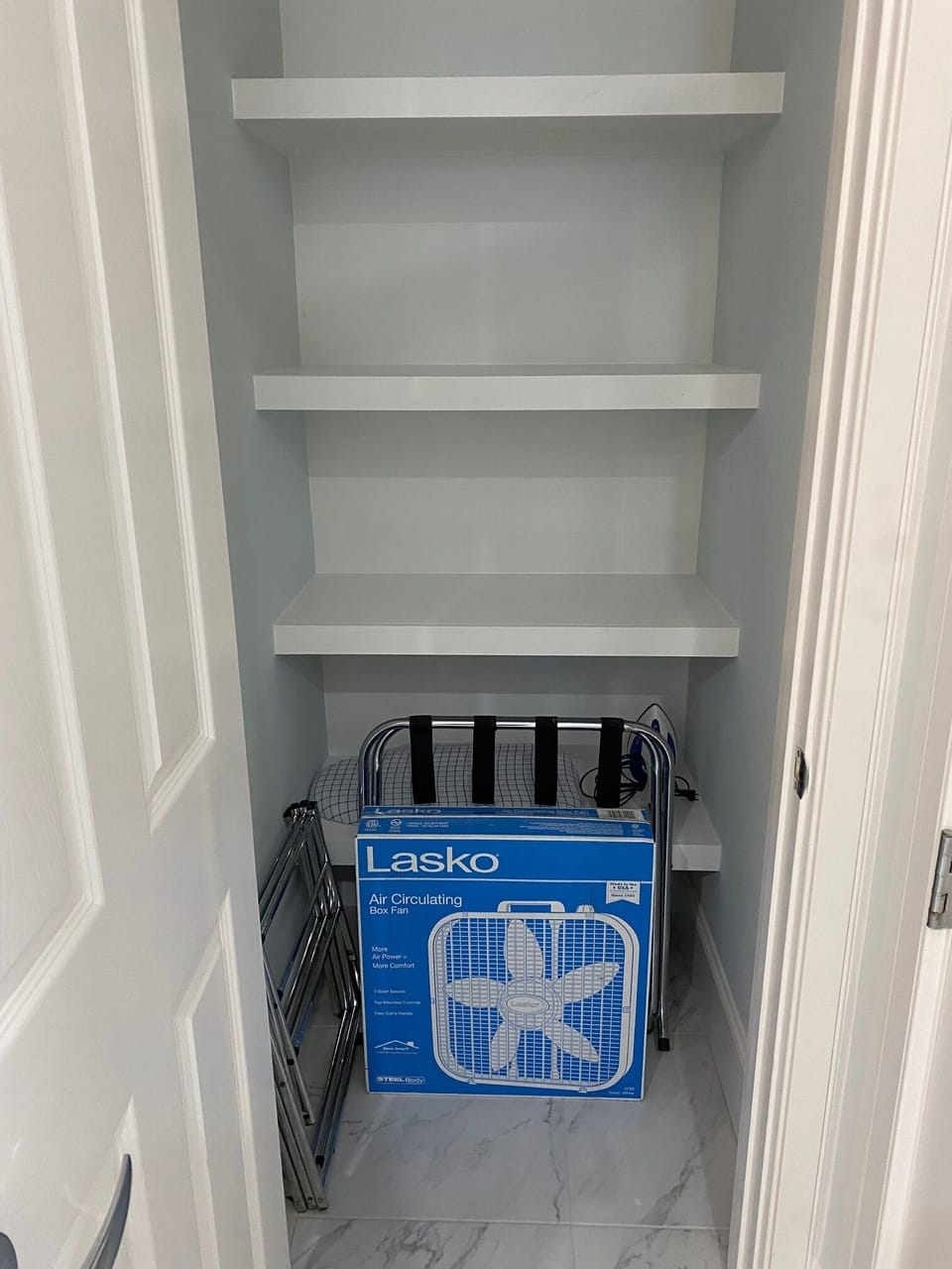 Master bathroom closet and items for guest use