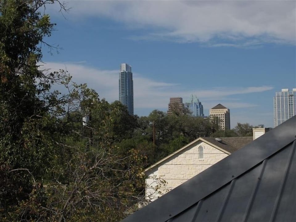 View of downtown from top of stairs landing