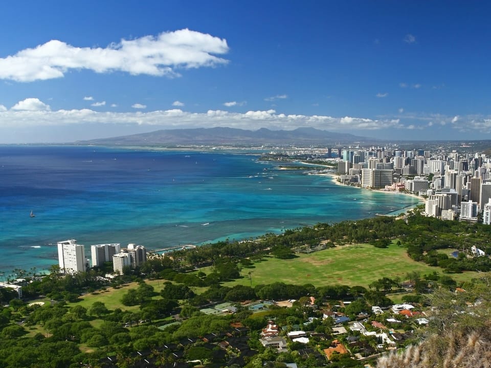 Kapiolani Park and Waikiki seen from Diamond Head.