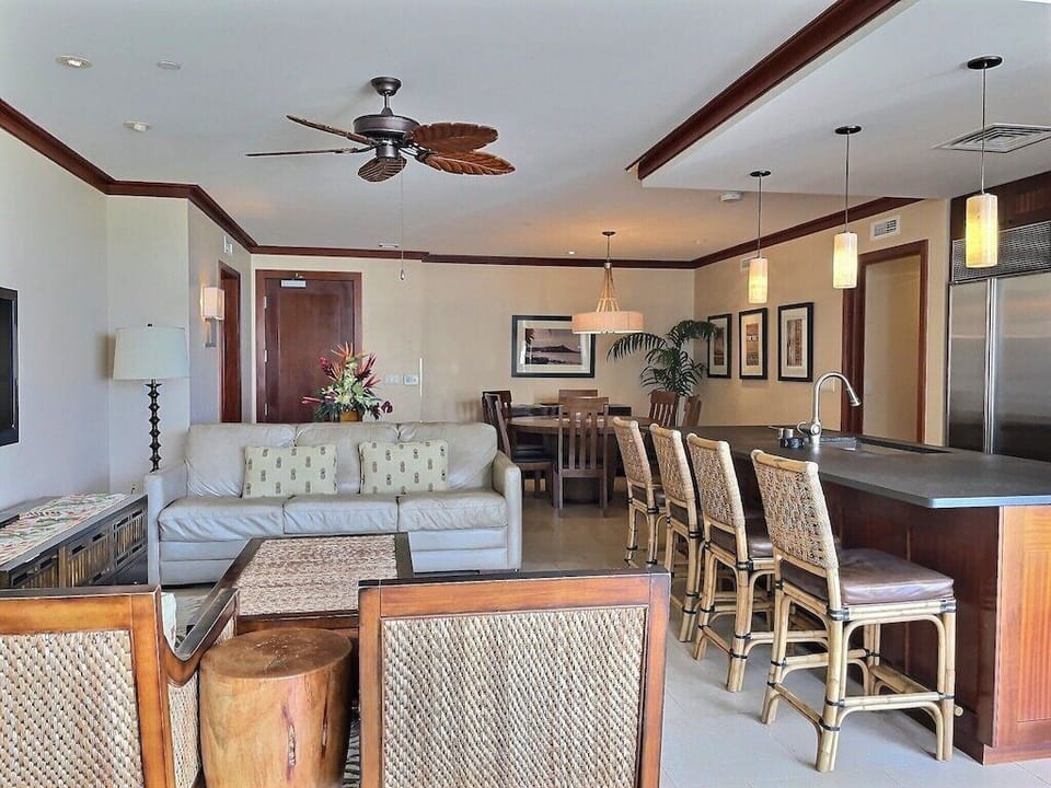 Living room and dining room area