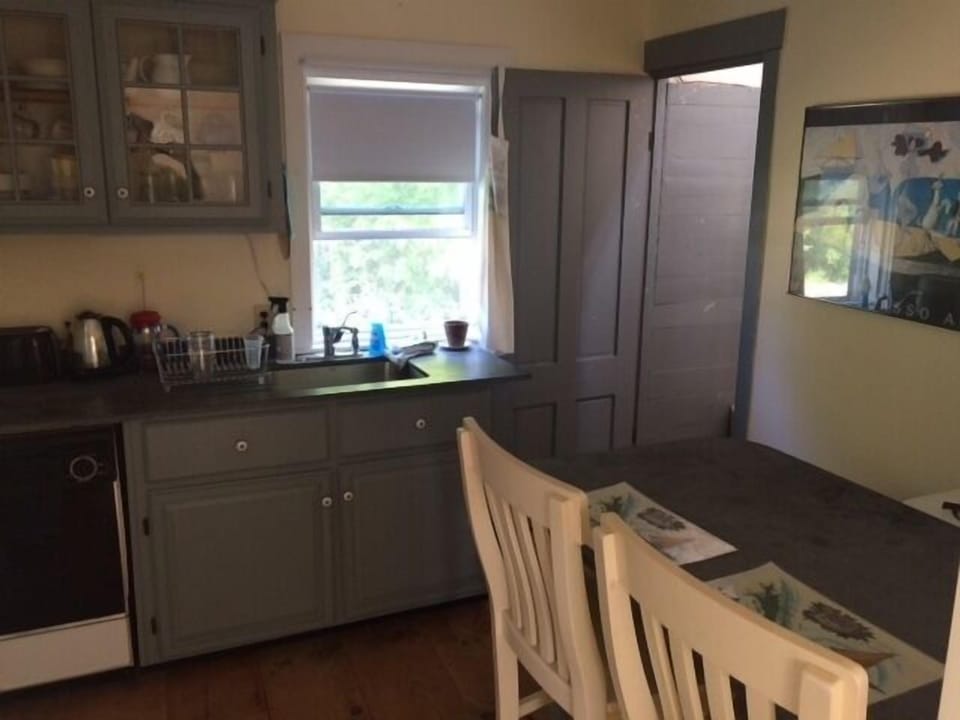 Galley kitchen off the living room.
