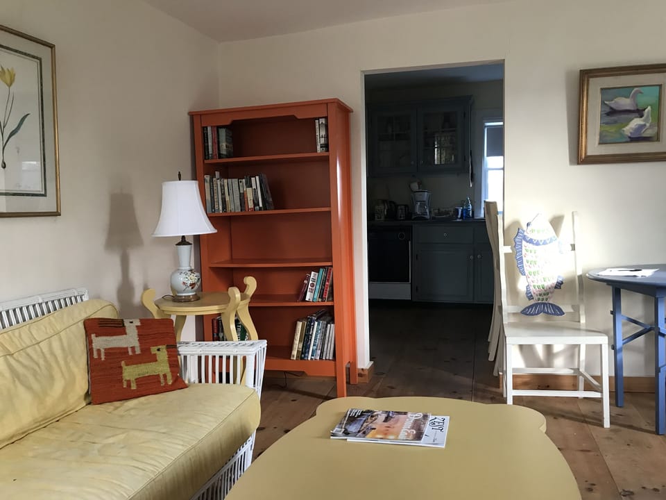 Livingroom looking at galley kitchen.