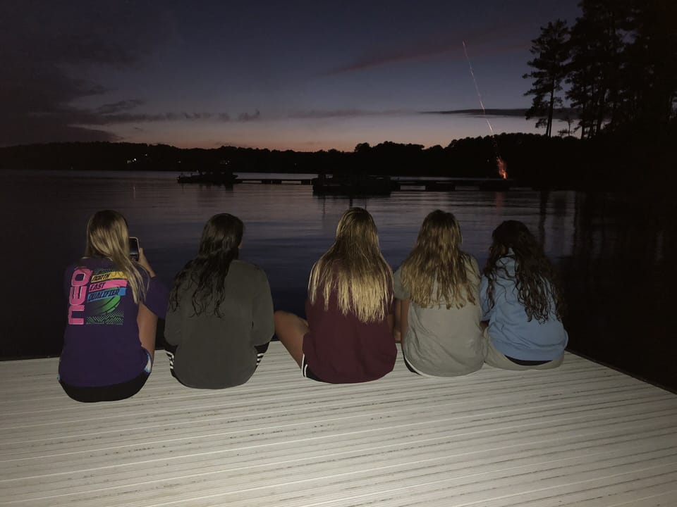 Watching fireworks from the dock
