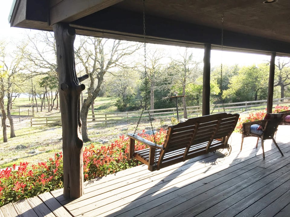 Front porch view of pond