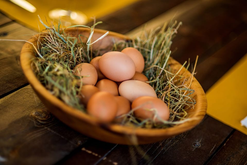 The owners give produce from the farm to their guests