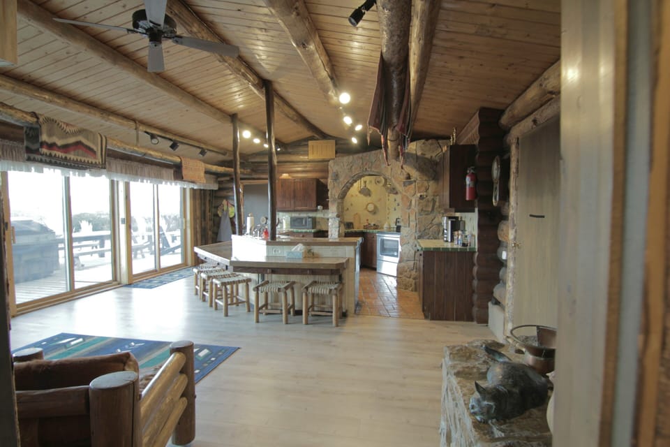 Large kitchen with updated appliances is a great place to serve food or buffet 