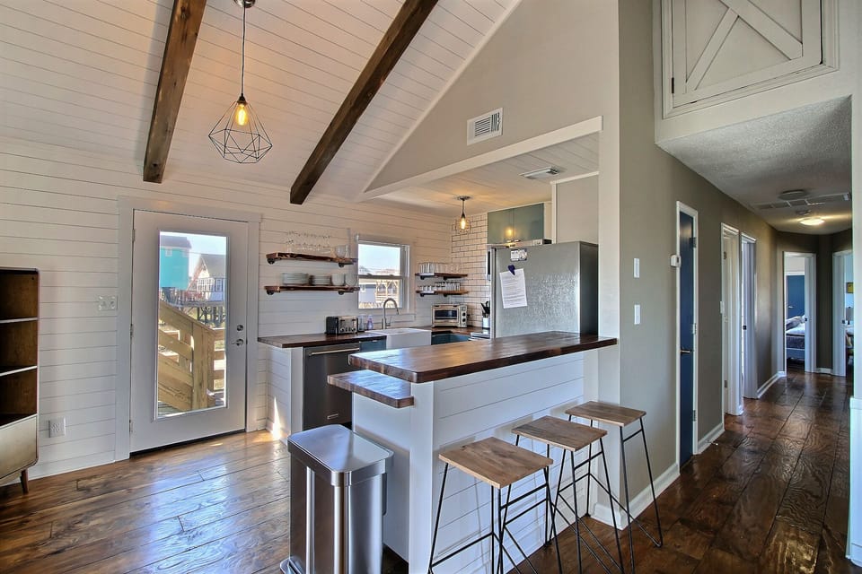 View from living room back to kitchen