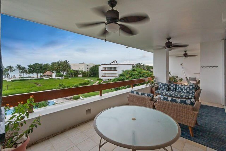 The terrace has super comfortable seating and an amazing ocean view