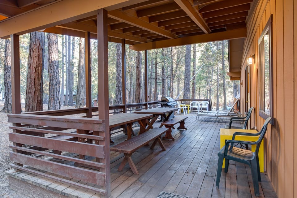 Two picnic tables