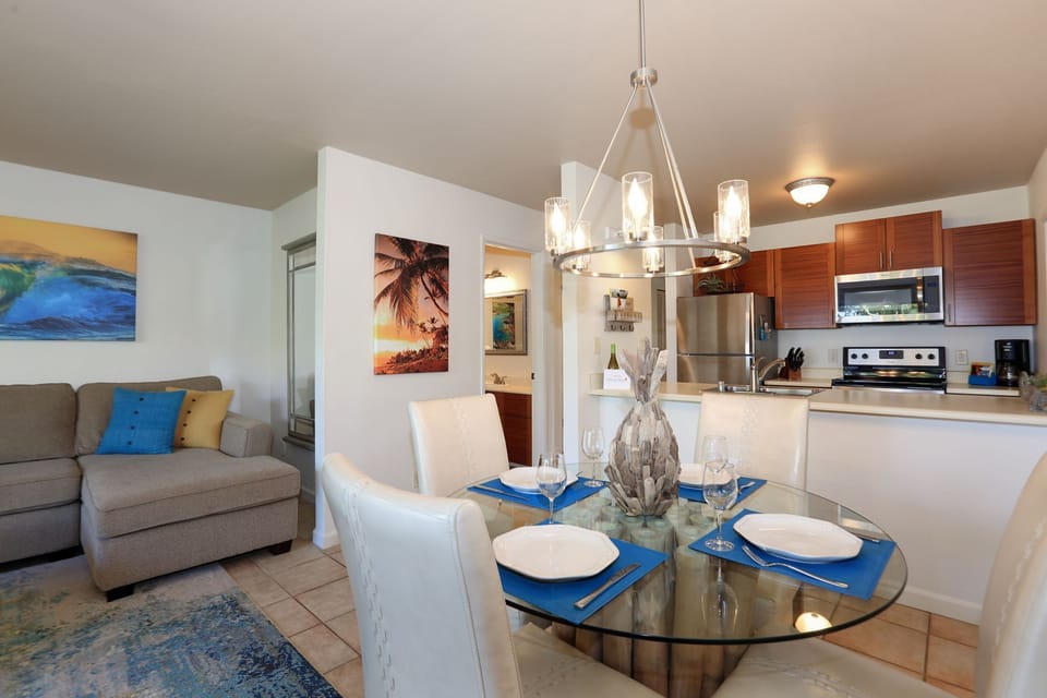 Includes two full bathrooms, AC in the bedroom and living area, and ceiling fans