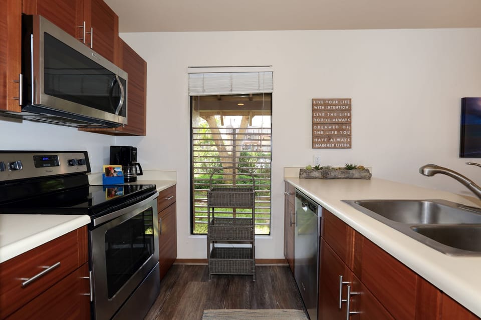 Natural light in the kitchen and new stainless steel appliances