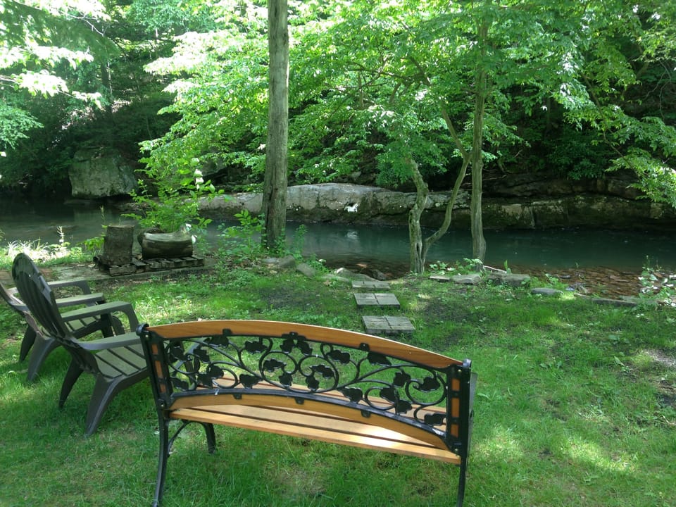 1000 feet and many places to relax on the river out back