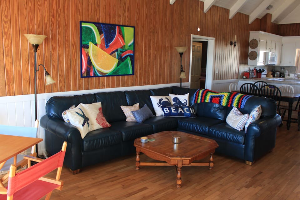 Common area couch and coffee table. 