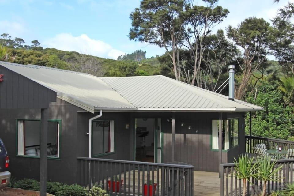 Exterior of 60 Waiheke. The Property is sheltered from the prevaling winds.