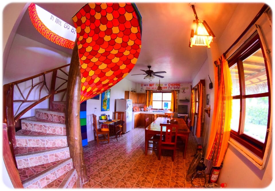 Kitchen and Dinning Room, and the staircase to the guest rooms