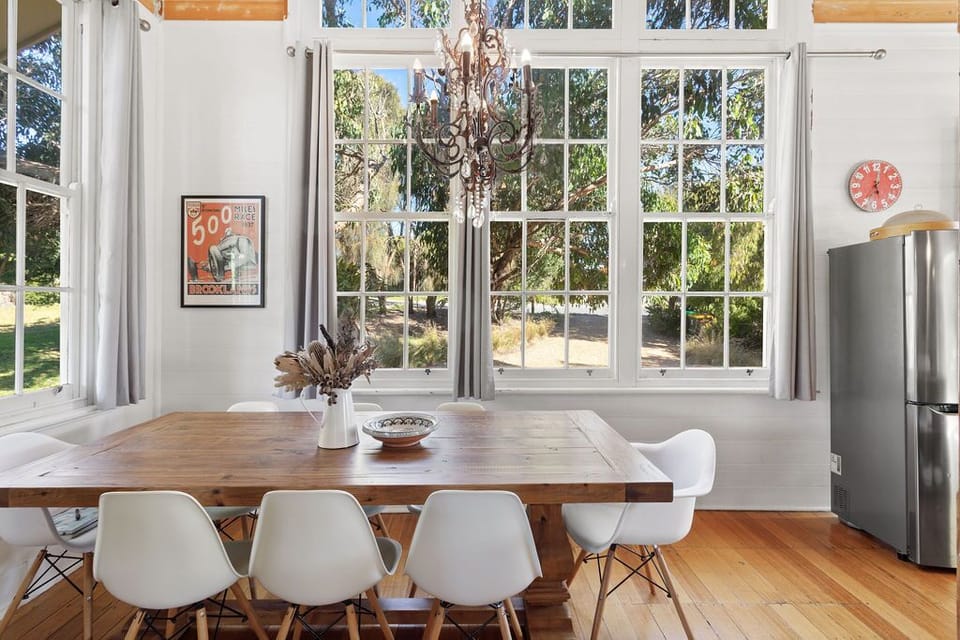 The large dining tables seats up to 8 people